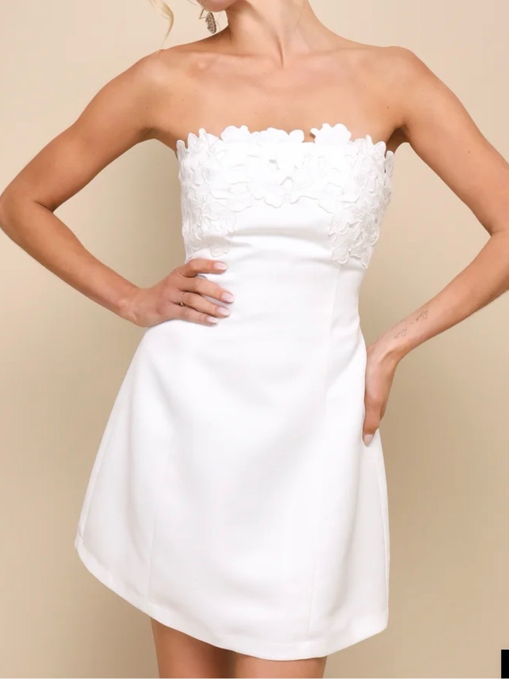 Lulus Unforgettable Icon White Satin Strapless Floral Mini dress